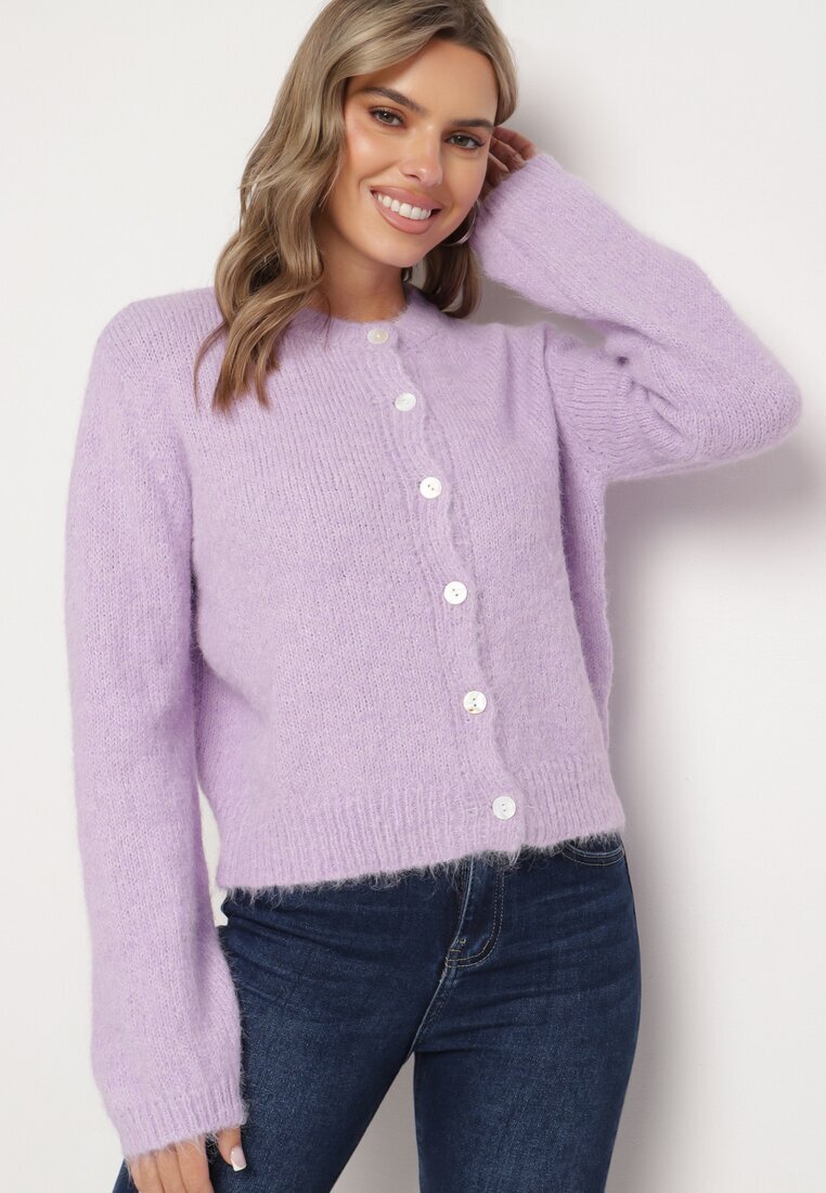acajo Cardigan Violet Casual cu Croială Clasică Riathiel