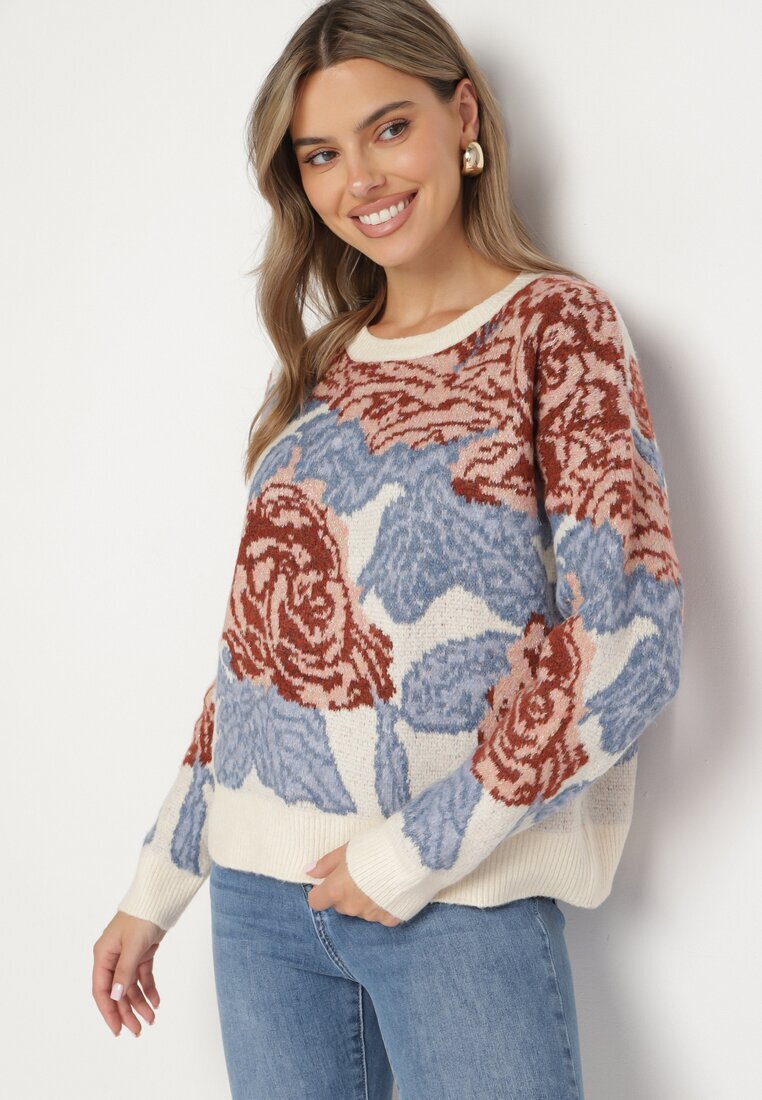 acajo Pulover Bej deschis cu croială tip cutie cu model abstract cusut cu fir metalic Savrielle