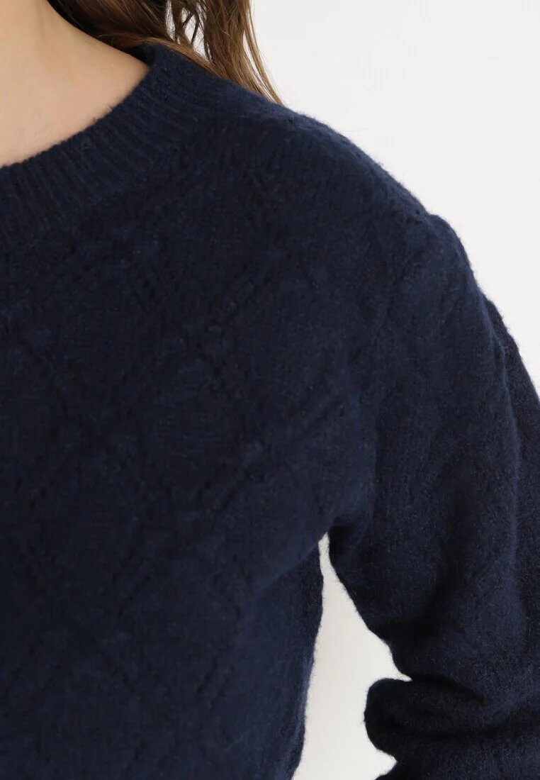 acajo Pulover Clasic Bleumarin Decorat cu embosare Derista