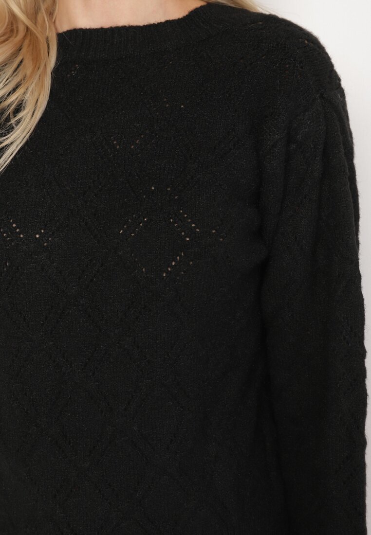 acajo Pulover Clasic Negru Decorat cu model în relief Derista