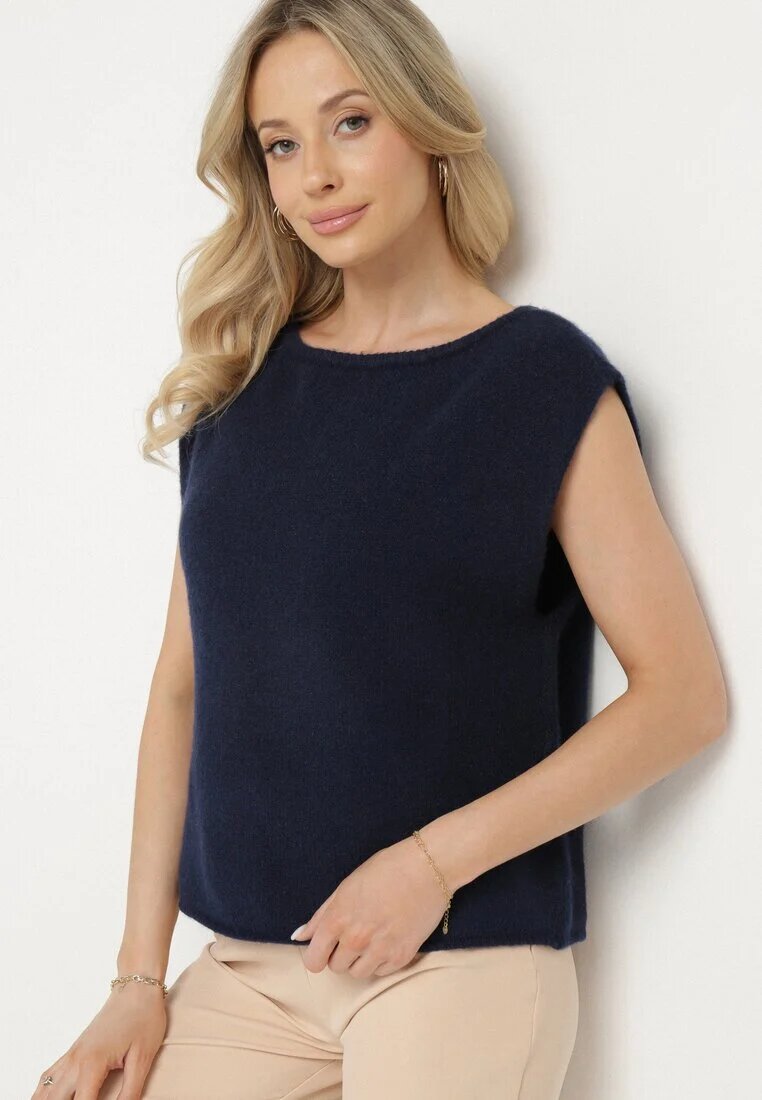 acajo Vestă Bleumarin în Stil Clasic cu Lână Felzeki