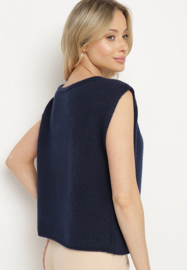 acajo Vestă Bleumarin în Stil Clasic cu Lână Felzeki