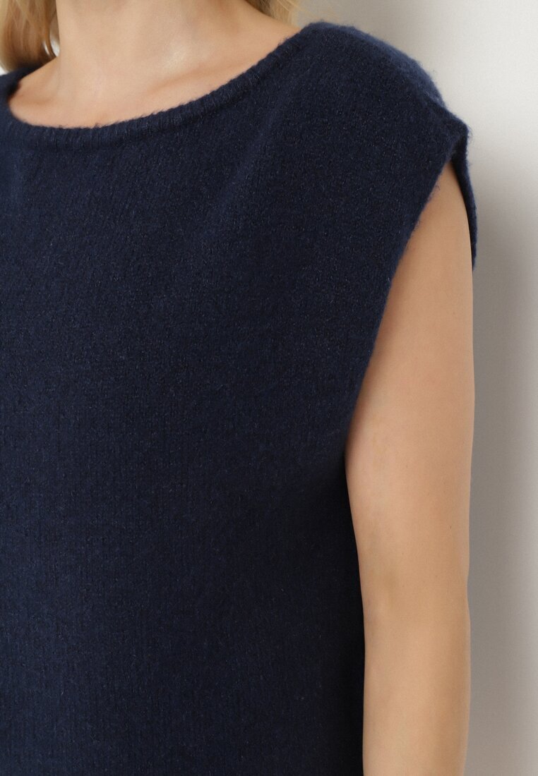 acajo Vestă Bleumarin în Stil Clasic cu Lână Felzeki