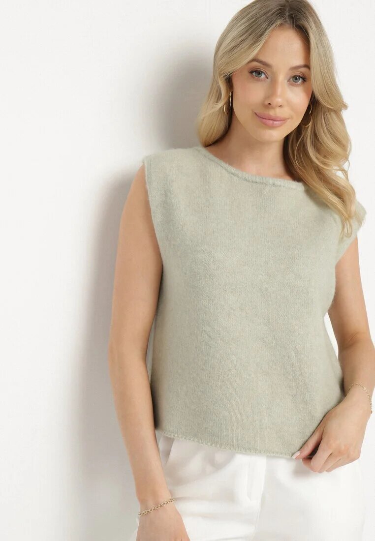 acajo Vestă Verde deschis în Stil Clasic cu Lână Felzeki