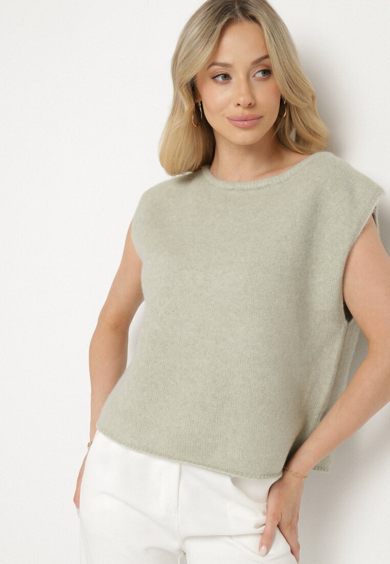 acajo Vestă Verde deschis în Stil Clasic cu Lână Felzeki
