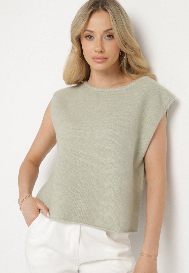 acajo Vestă Verde deschis în Stil Clasic cu Lână Felzeki