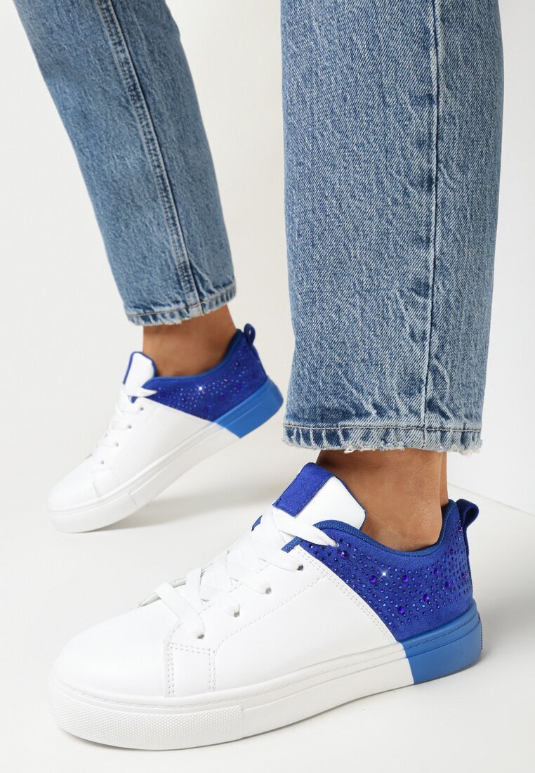 Adidași Alb-Albastre Cu șireturi cu talpă plată cu Zirconii Decorative Gimena