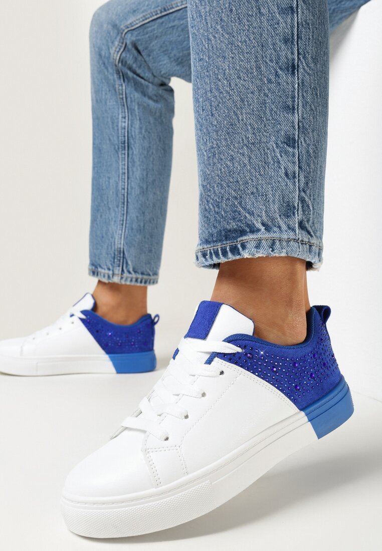  Adidași Alb-Albastre Cu șireturi cu talpă plată cu Zirconii Decorative Gimena