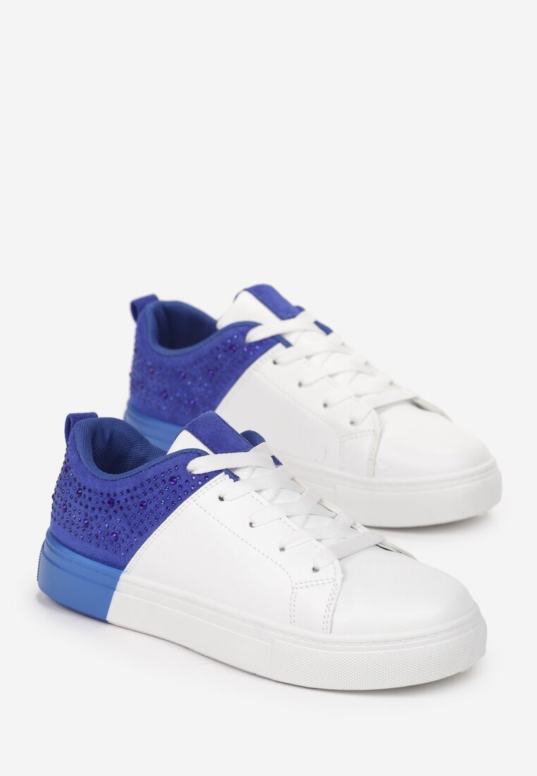  Adidași Alb-Albastre Cu șireturi cu talpă plată cu Zirconii Decorative Gimena