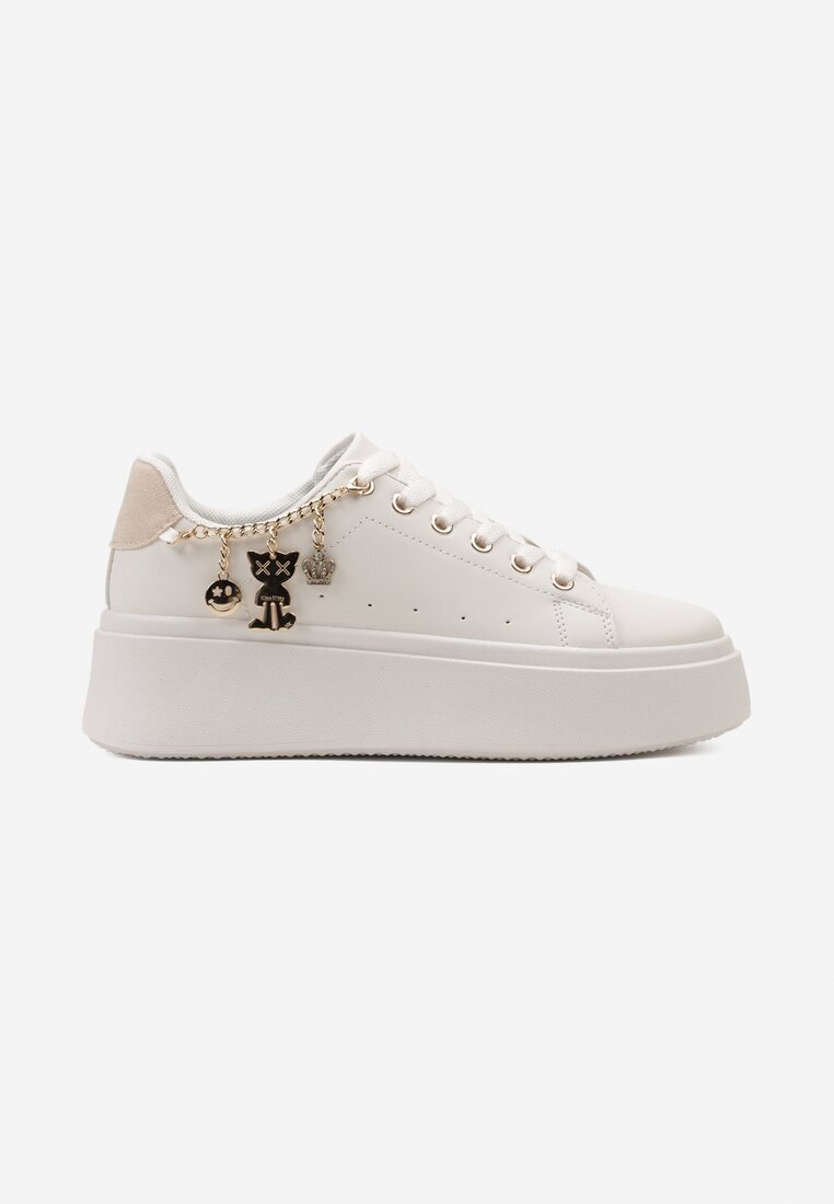  Adidași Alb-Bej cu platformă cu lanț decorativ și șireturi Raelffe