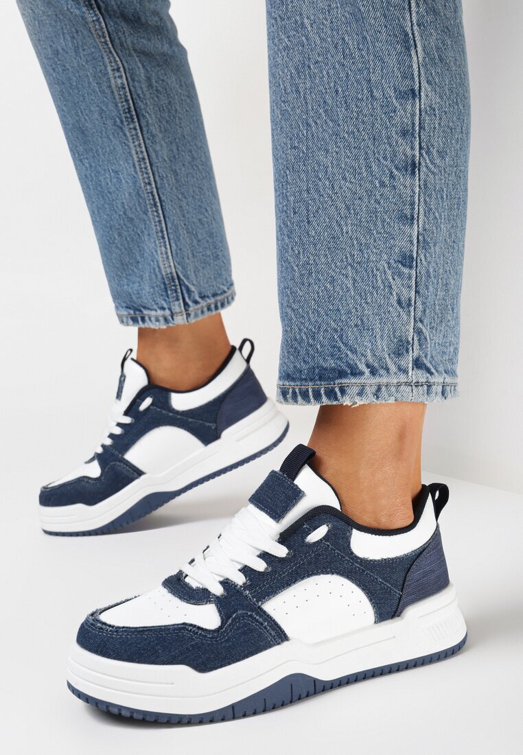  Adidași Alb-Bleumarin Sub gleznă cu Inserții Decorative Armine