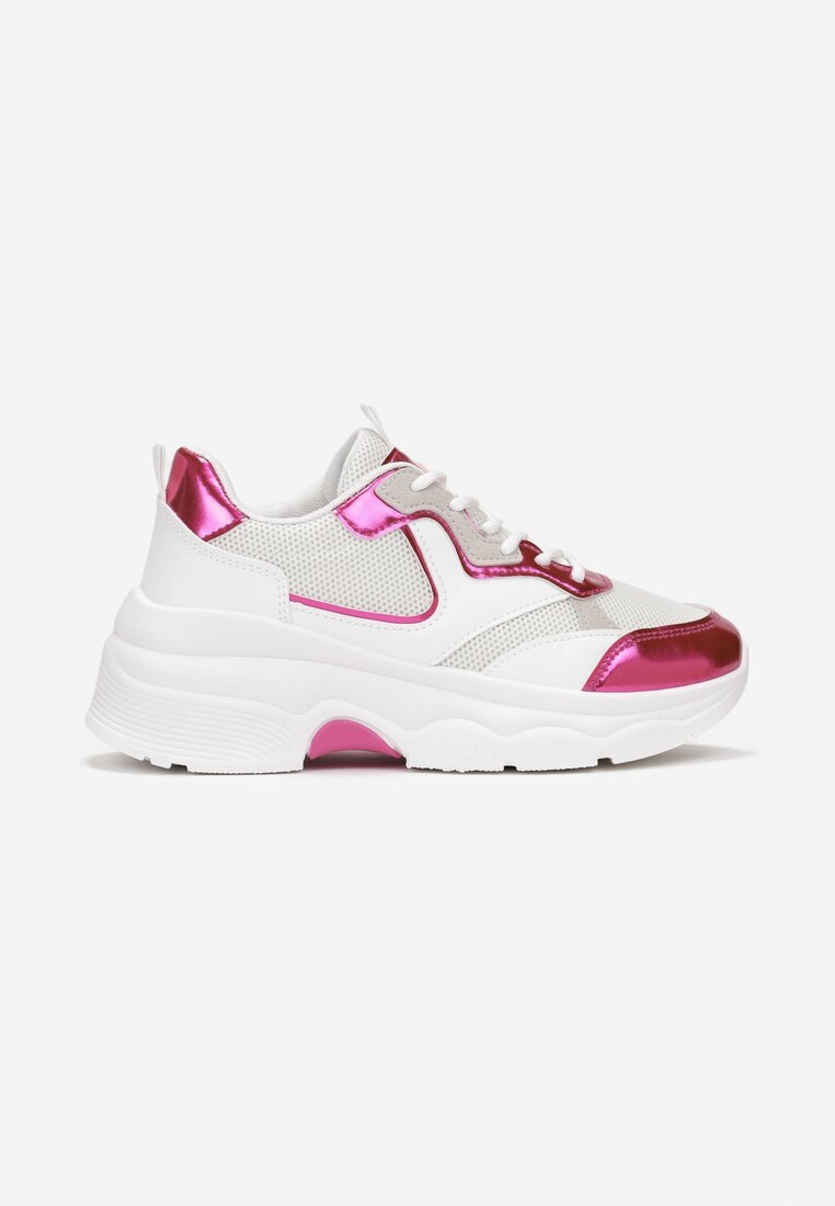  Adidași Alb-Fucsia cu Talpă Groasă cu Inserții Lăcuite Fryda