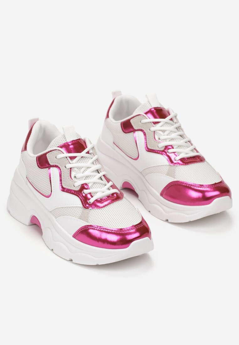  Adidași Alb-Fucsia cu Talpă Groasă cu Inserții Lăcuite Fryda