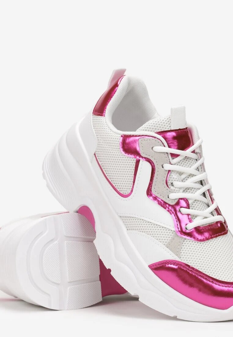  Adidași Alb-Fucsia cu Talpă Groasă cu Inserții Lăcuite Fryda