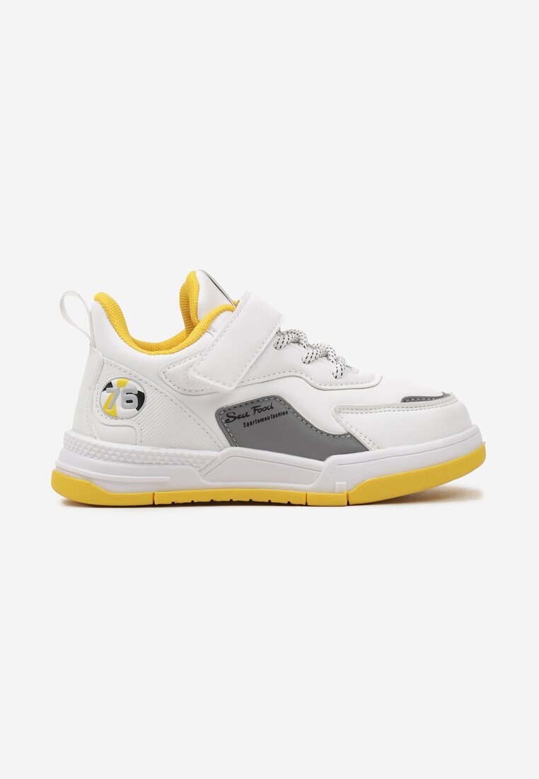  Adidași Alb-Galben cu Talpă Plată cu Scai Decorați cu Șireturi Lavarae