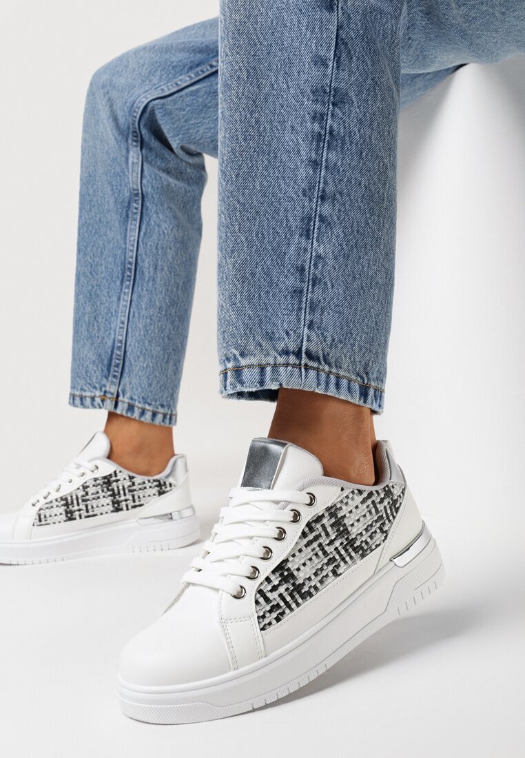  Adidași Alb-Gri cu Inserție din Tweed Ecafa
