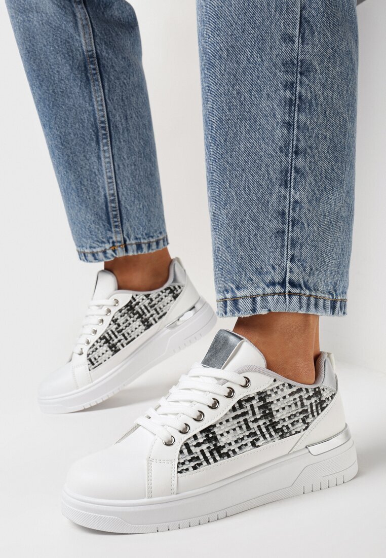  Adidași Alb-Gri cu Inserție din Tweed Ecafa
