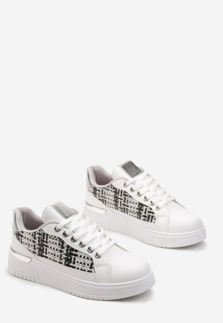  Adidași Alb-Gri cu Inserție din Tweed Ecafa