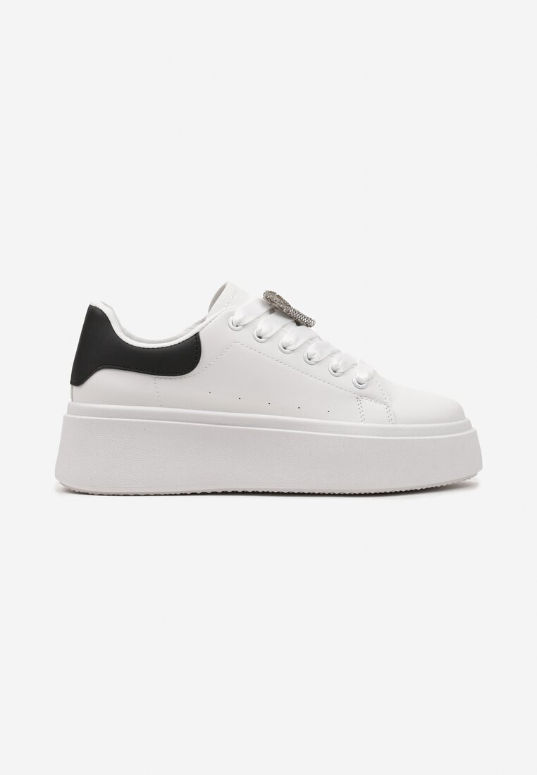  Adidași Alb-Negru Cu șireturi Cu talpă groasă Cu ornament metalic și cu Zirconii Cavendra
