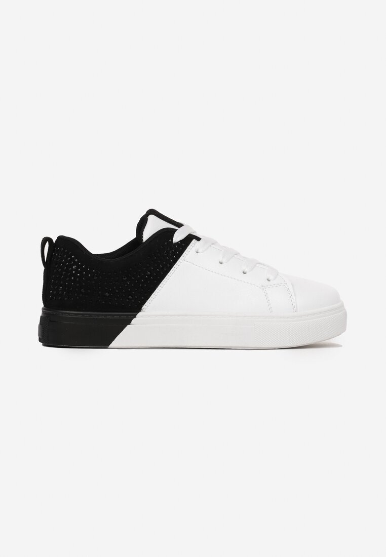  Adidași Alb-Negru Cu șireturi Cu talpă plată Cu zirconii decorative Gimena