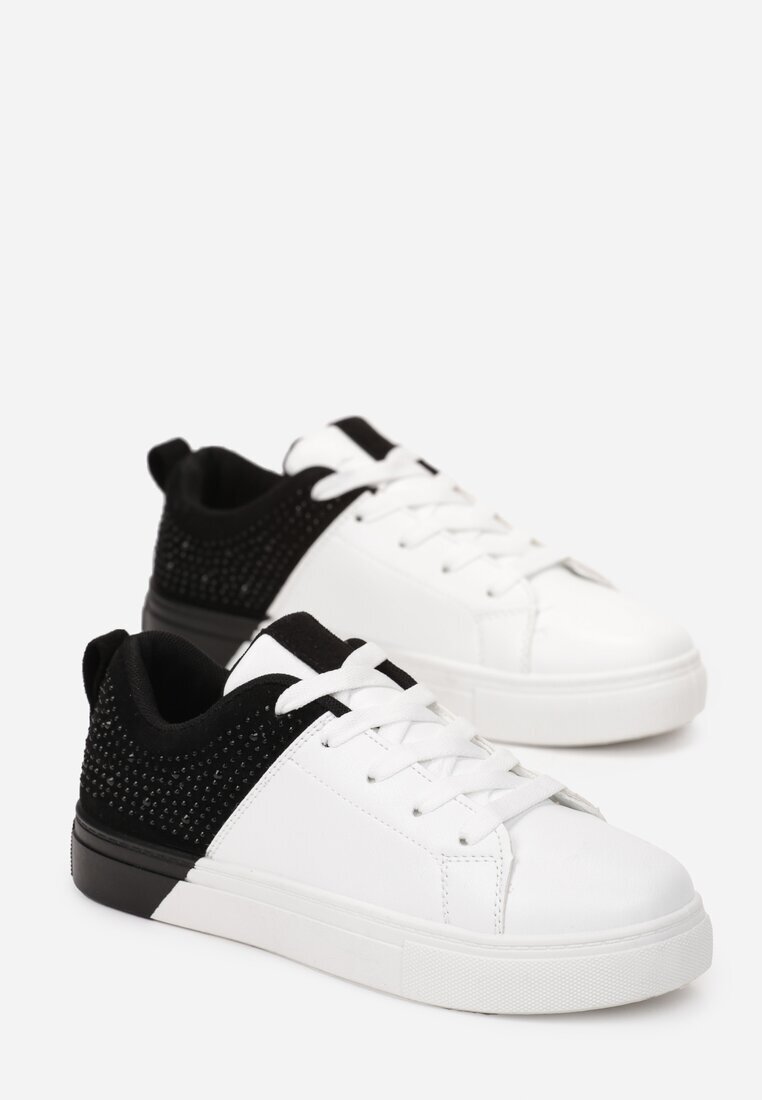 Adidași Alb-Negru Cu șireturi Cu talpă plată Cu zirconii decorative Gimena