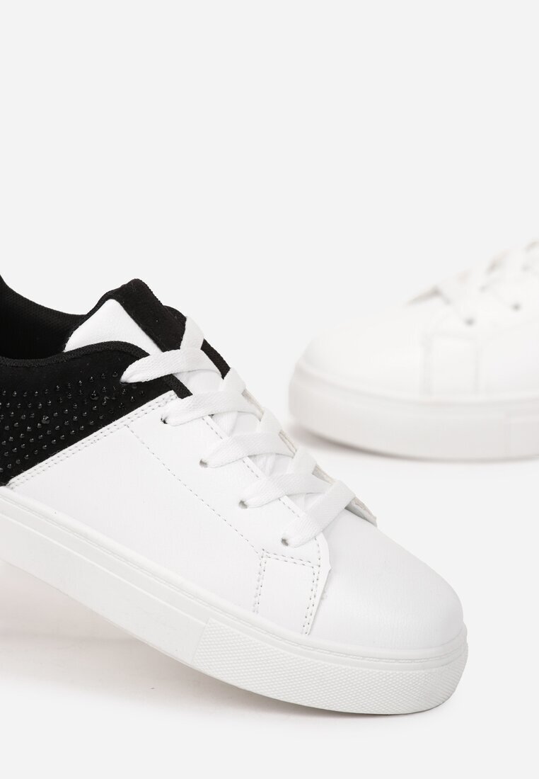 Adidași Alb-Negru Cu șireturi Cu talpă plată Cu zirconii decorative Gimena