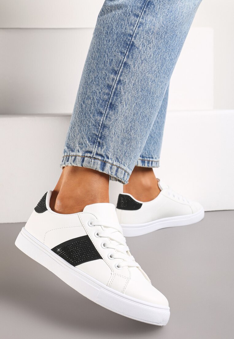  Adidași Alb-Negru Decorați Cu Zirconii Perlara