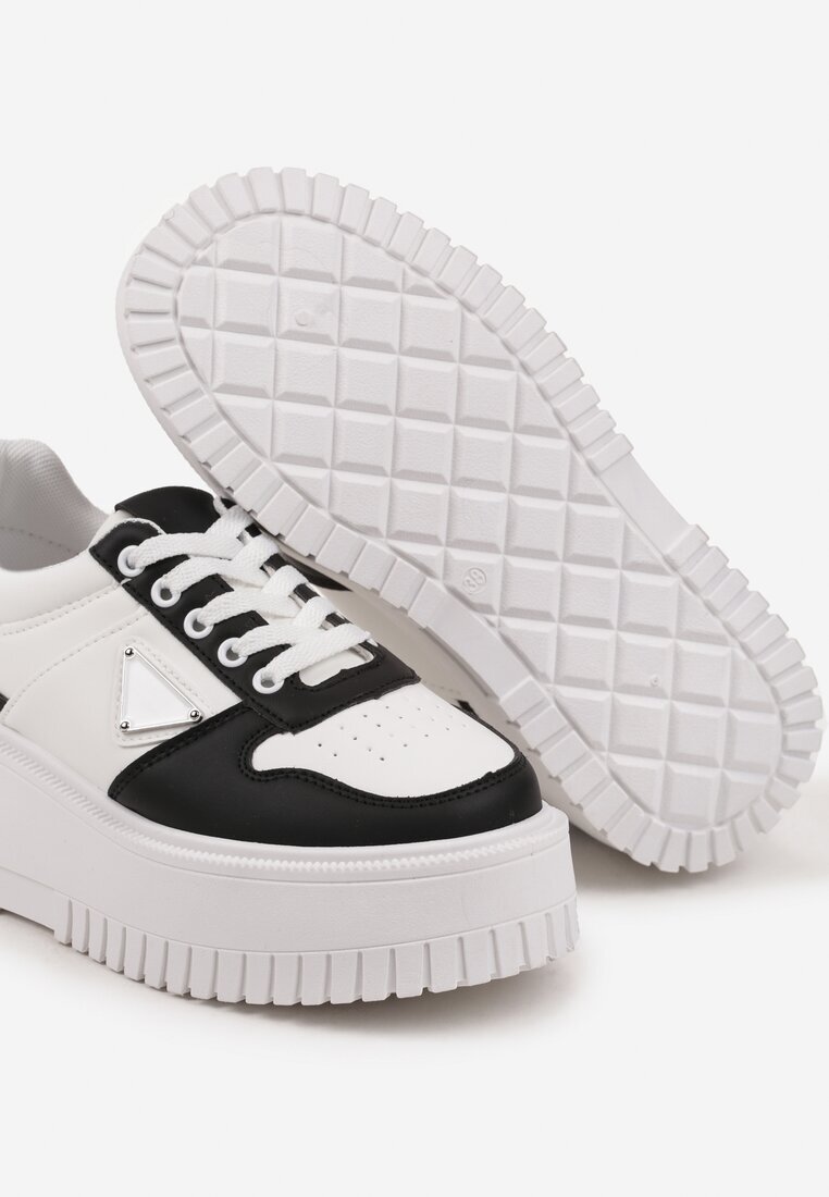  Adidași Alb-Negru pe Platformă Striată Feniora