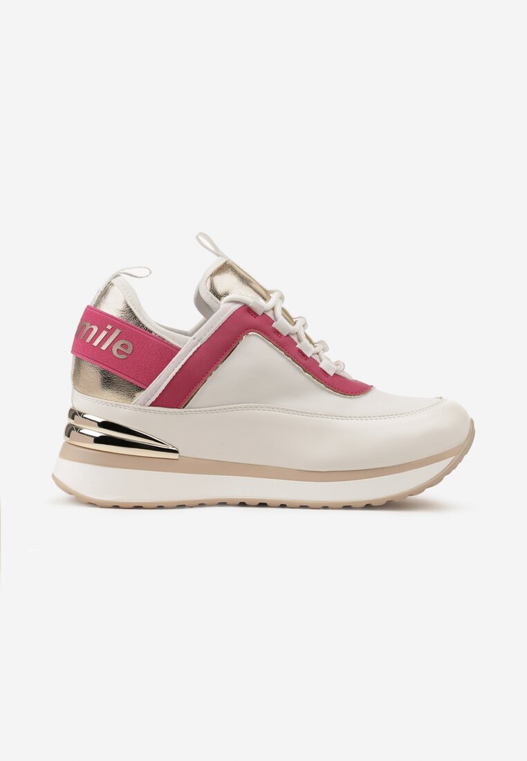  Adidași Alb-Roz cu platformă ascunsă cu plăcuță metalică și cu inscripția Yenavra