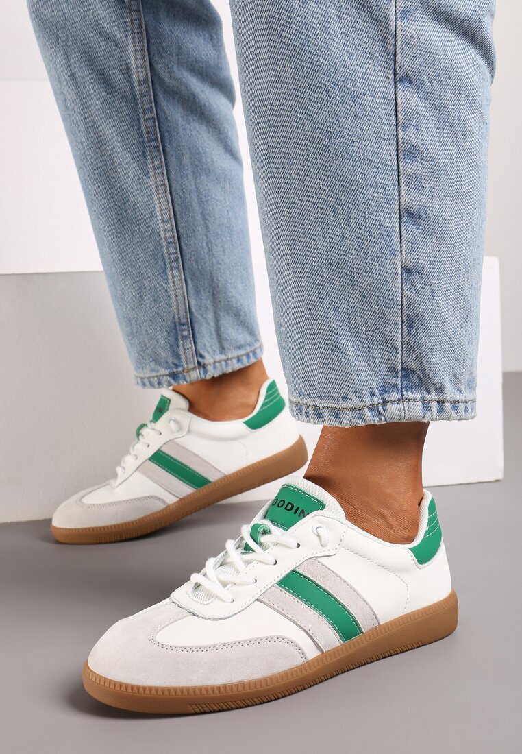  Adidași Alb-Verzi Plați Din Piele Decorați cu Dungi Navilen