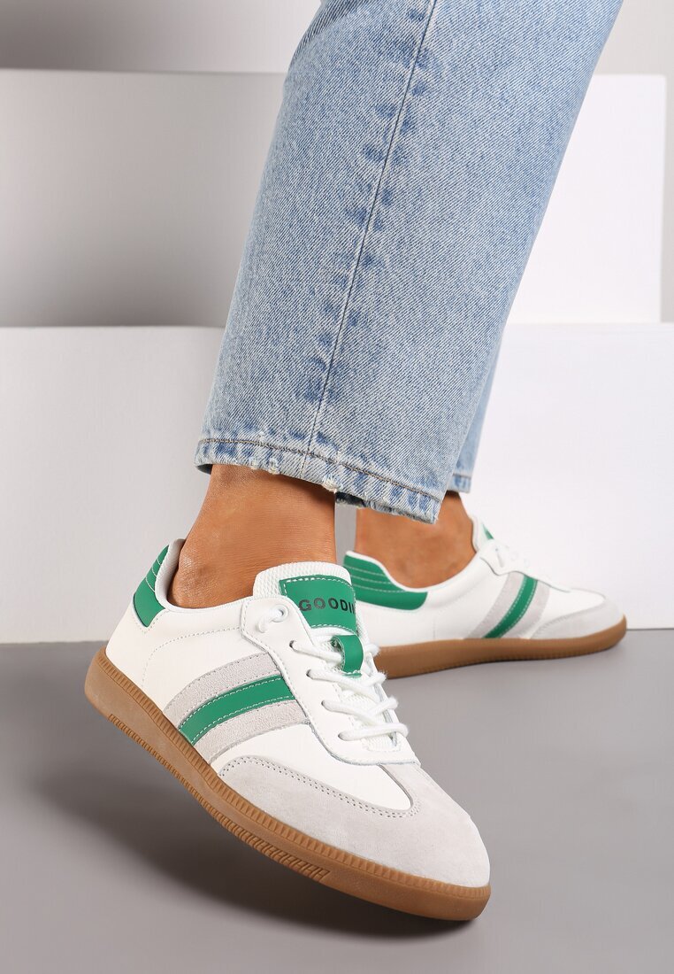  Adidași Alb-Verzi Plați Din Piele Decorați cu Dungi Navilen