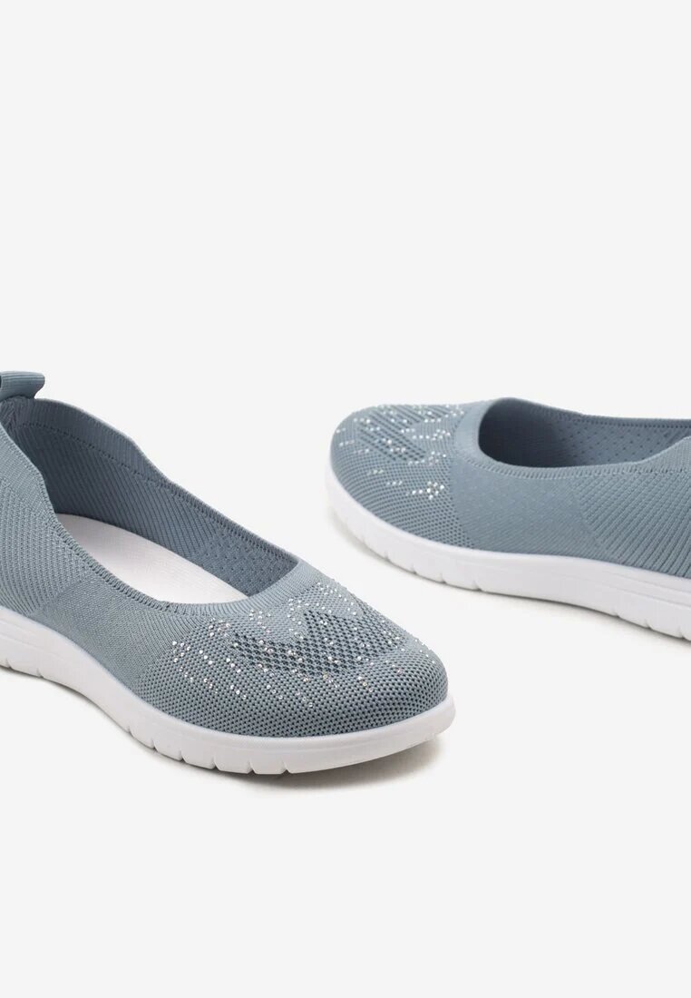  Adidași Albastre Slip-on cu Talpă Plată decorate cu Strasuri Faux Foviana