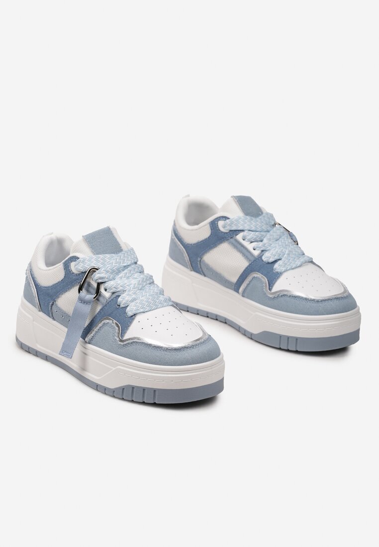  Adidași Albaștri-Albi cu Talpă Groasă cu Șireturi Decorative și Pandantiv Xalenia