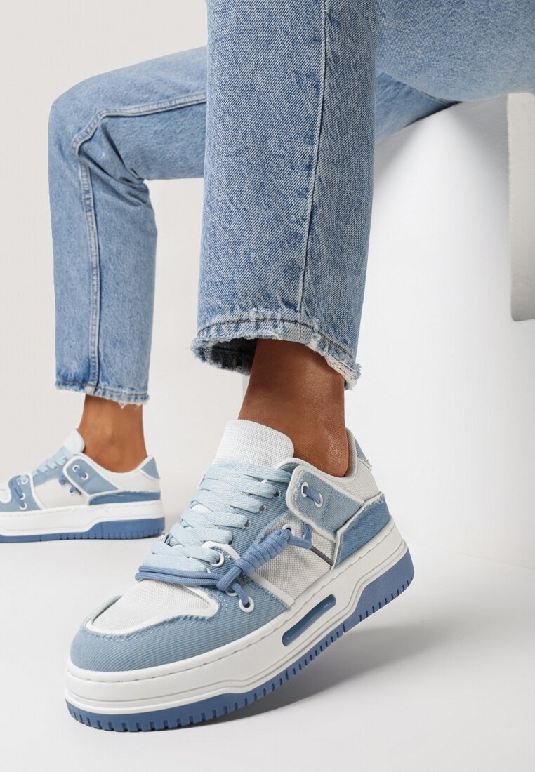  Adidași Albastri pe Platformă cu Șireturi Decorative Awidea