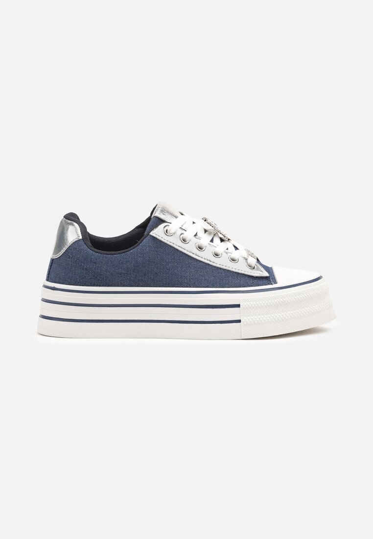  Adidași Albaștri pe Talpă Groasă Decorați cu Aplicație cu Fluture Hanathra