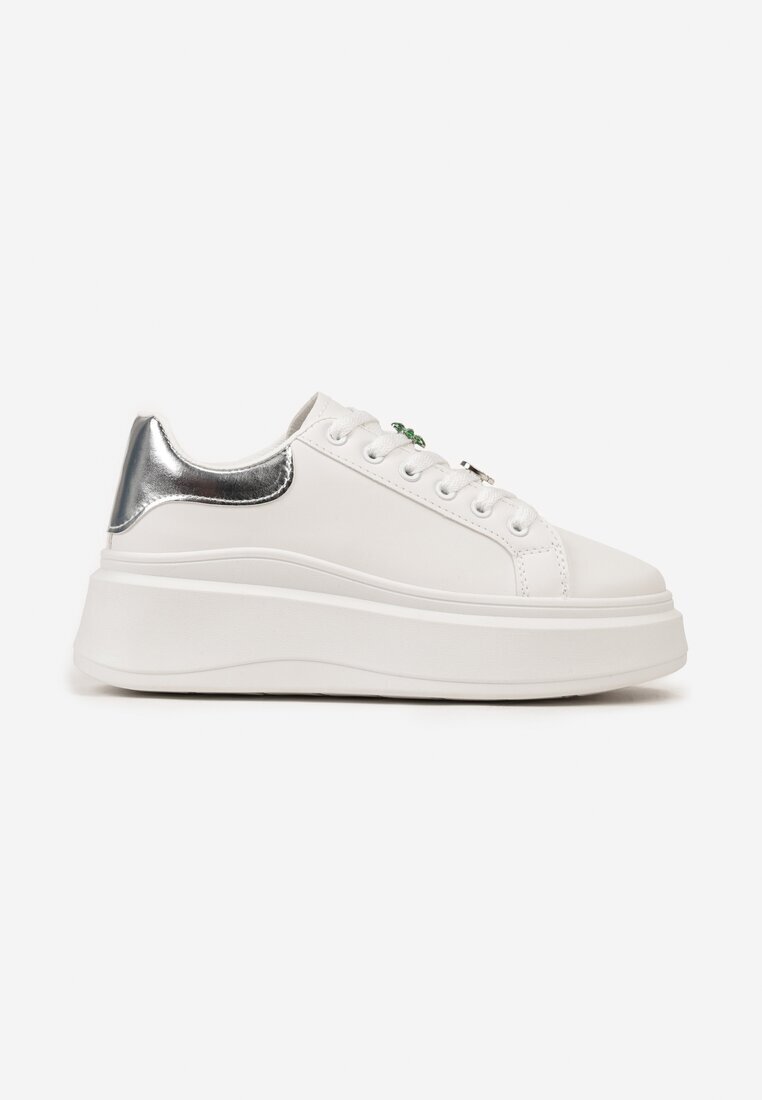  Adidași Albi-Argintii cu Talpă Groasă cu Flori și Circonii Silvaema