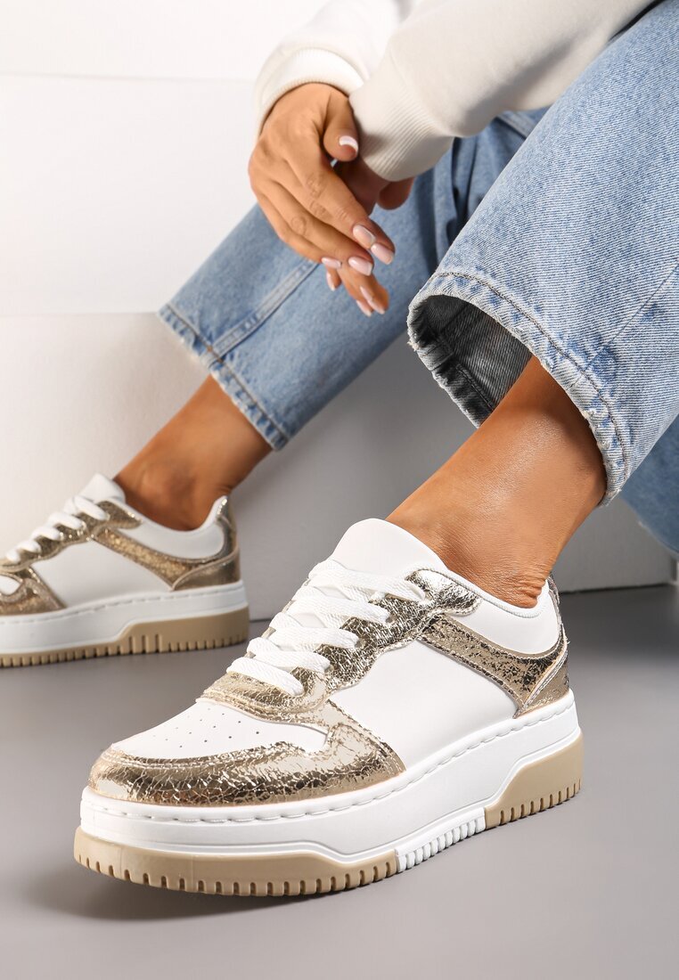  Adidași Albi-Aurii cu Talpă Groasă și Inserții Decorative Uvunna
