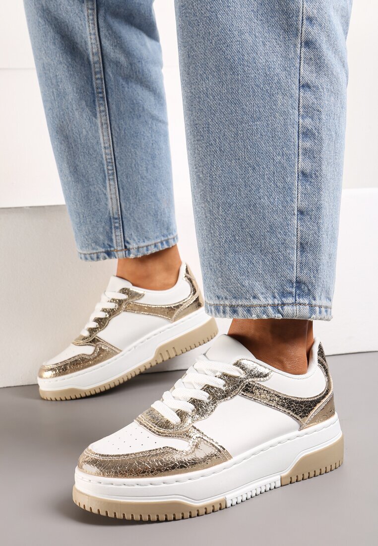  Adidași Albi-Aurii cu Talpă Groasă și Inserții Decorative Uvunna