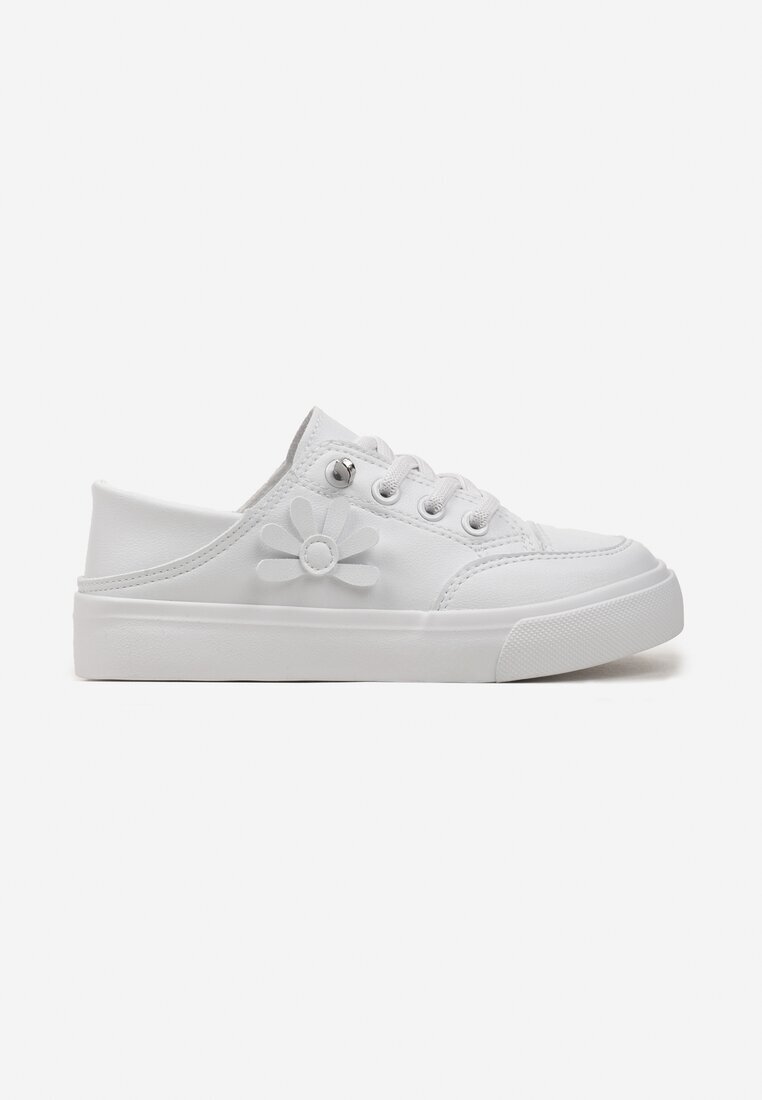  Adidași Albi cu aplicație de floare pe lateral și șireturi cu zirconii Tessta