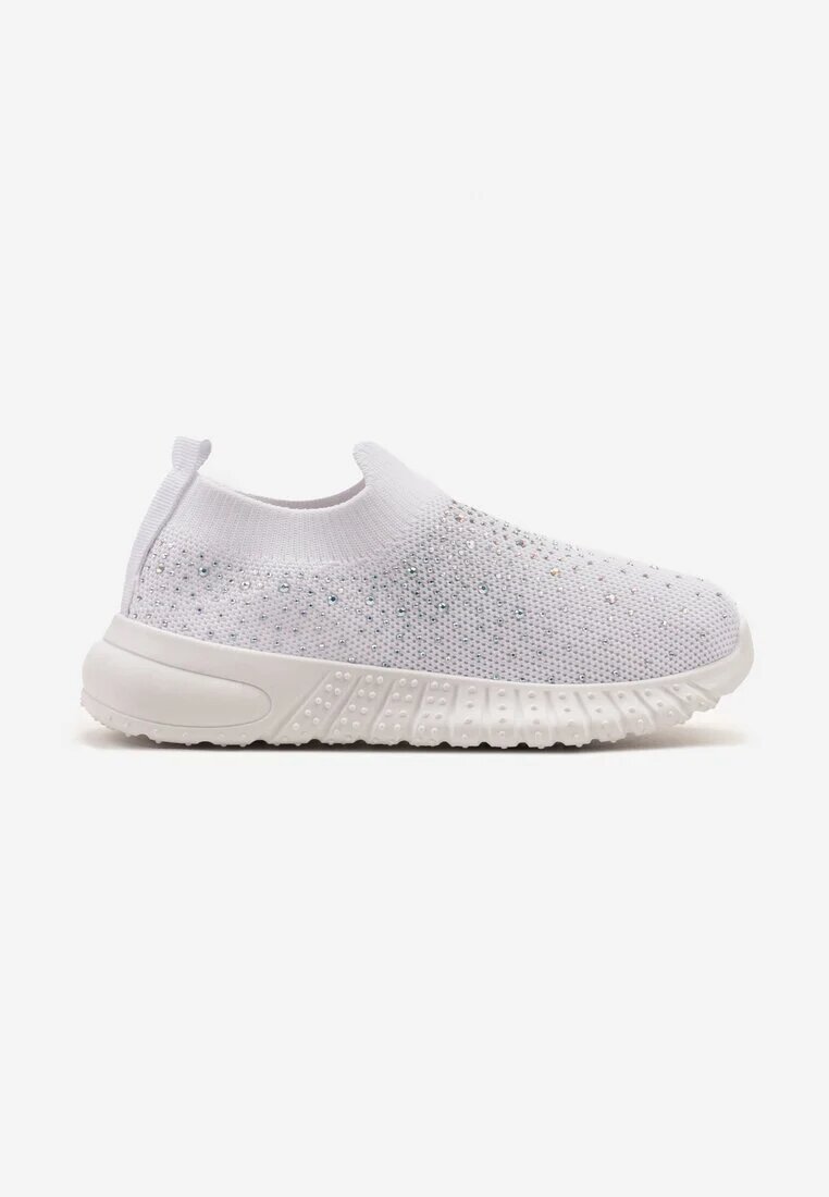  Adidași Albi fără șireturi cu talpă plată decorați cu zirconii Tloelia