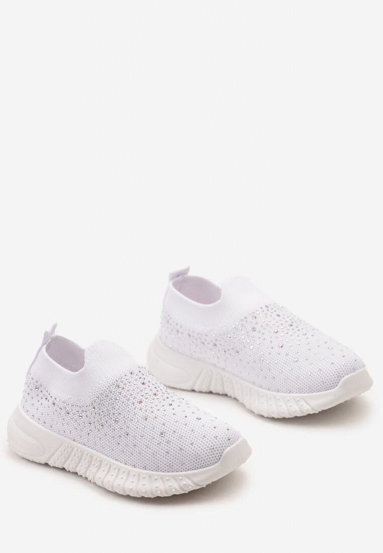  Adidași Albi fără șireturi cu talpă plată decorați cu zirconii Tloelia