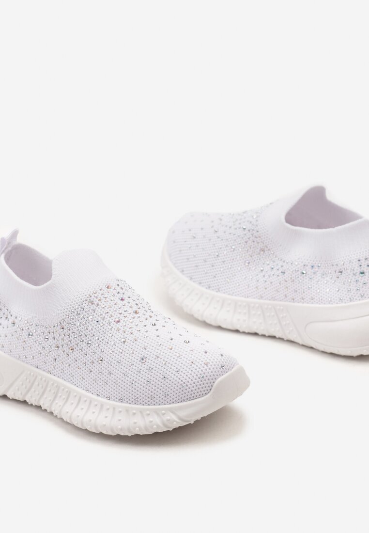  Adidași Albi fără șireturi cu talpă plată decorați cu zirconii Tloelia