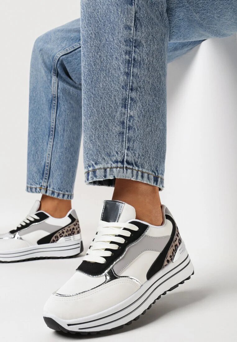  Adidași Albi pe Platformă cu Inserții Metalice Stovia