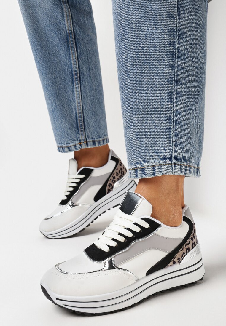  Adidași Albi pe Platformă cu Inserții Metalice Stovia