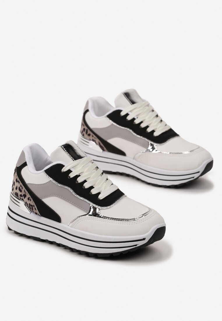  Adidași Albi pe Platformă cu Inserții Metalice Stovia