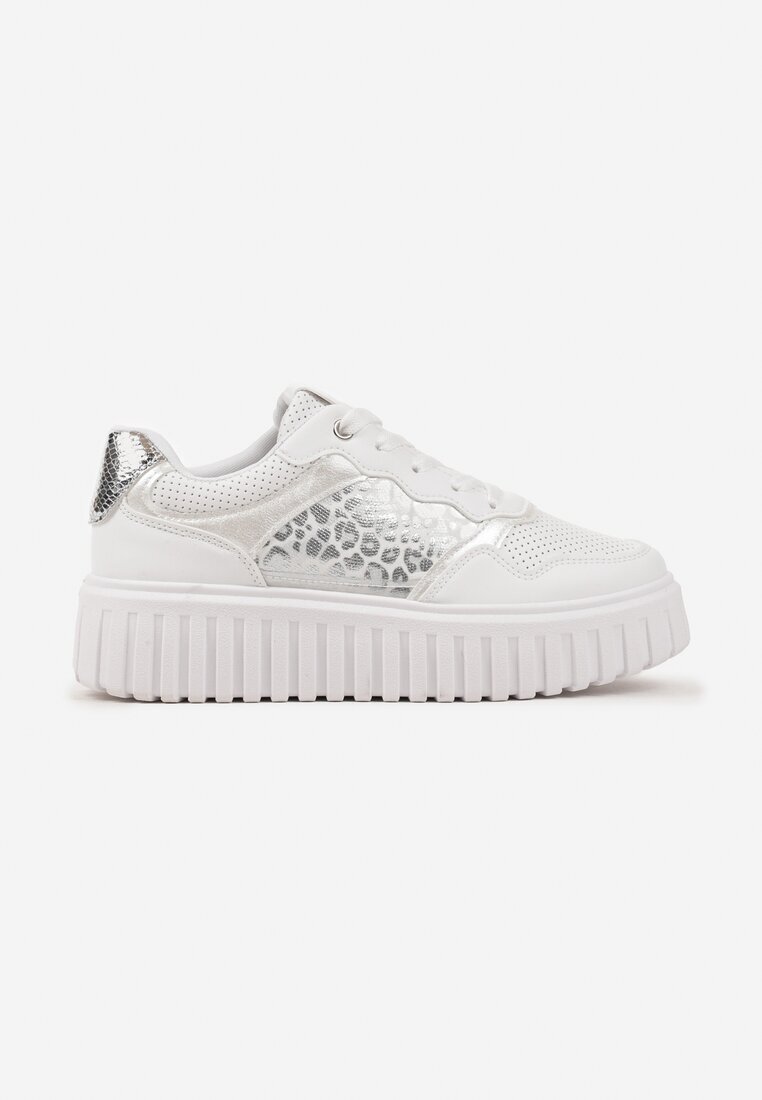  Adidași Albi pe Talpă Reliefată cu Decorațiuni Leopard Gerraza