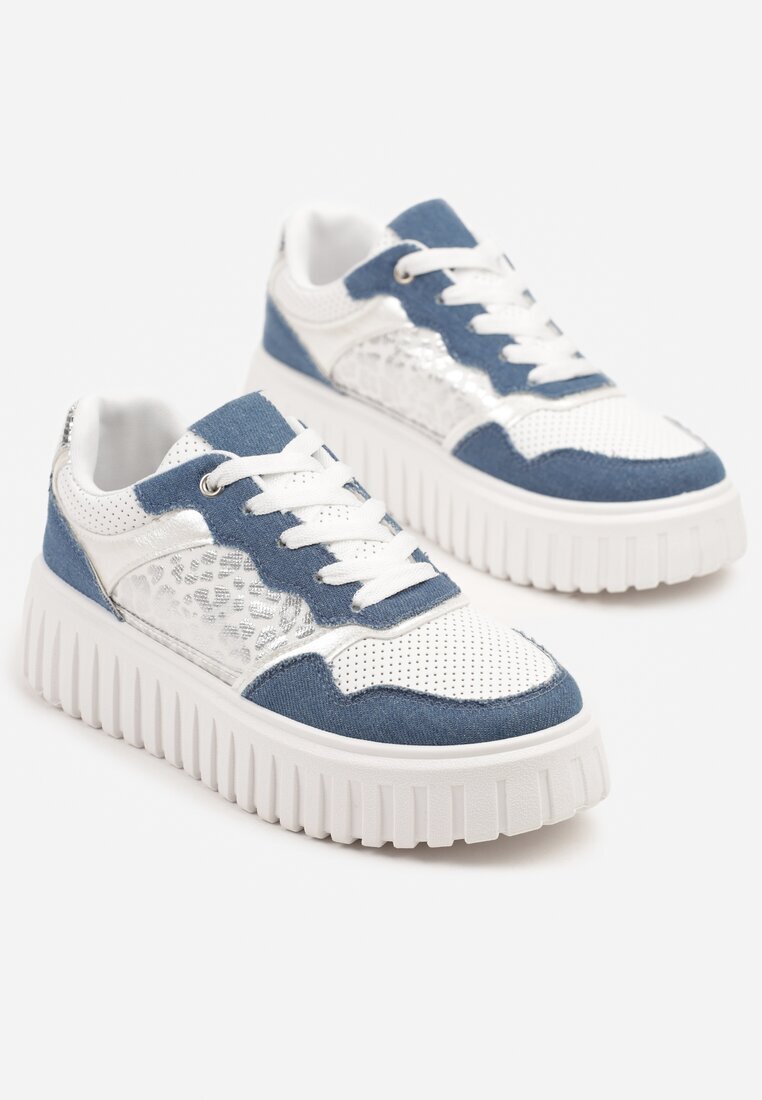 Adidași Albi și Albaștri pe Talpă în Relief cu Ornamente cu Imprimeu Leopard Gerraza