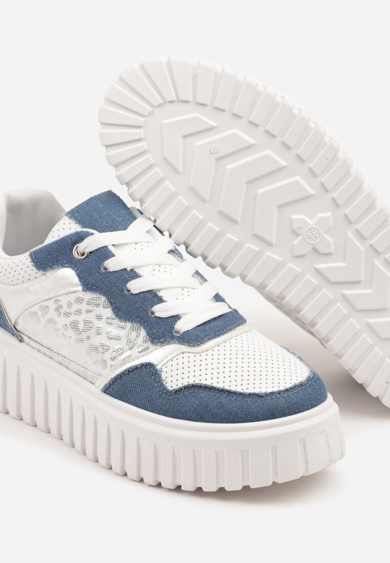  Adidași Albi și Albaștri pe Talpă în Relief cu Ornamente cu Imprimeu Leopard Gerraza