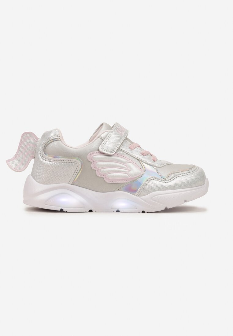  Adidași Argintii cu Talpă Iluminată și Inserții Decorative și Branț din Piele Renita