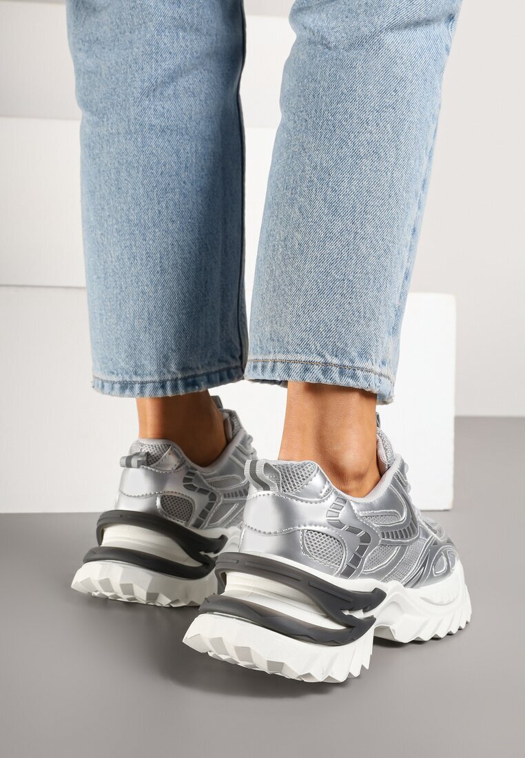  Adidași Argintii pe Talpă Groasă Embosată cu Model Geometric Deoliriel